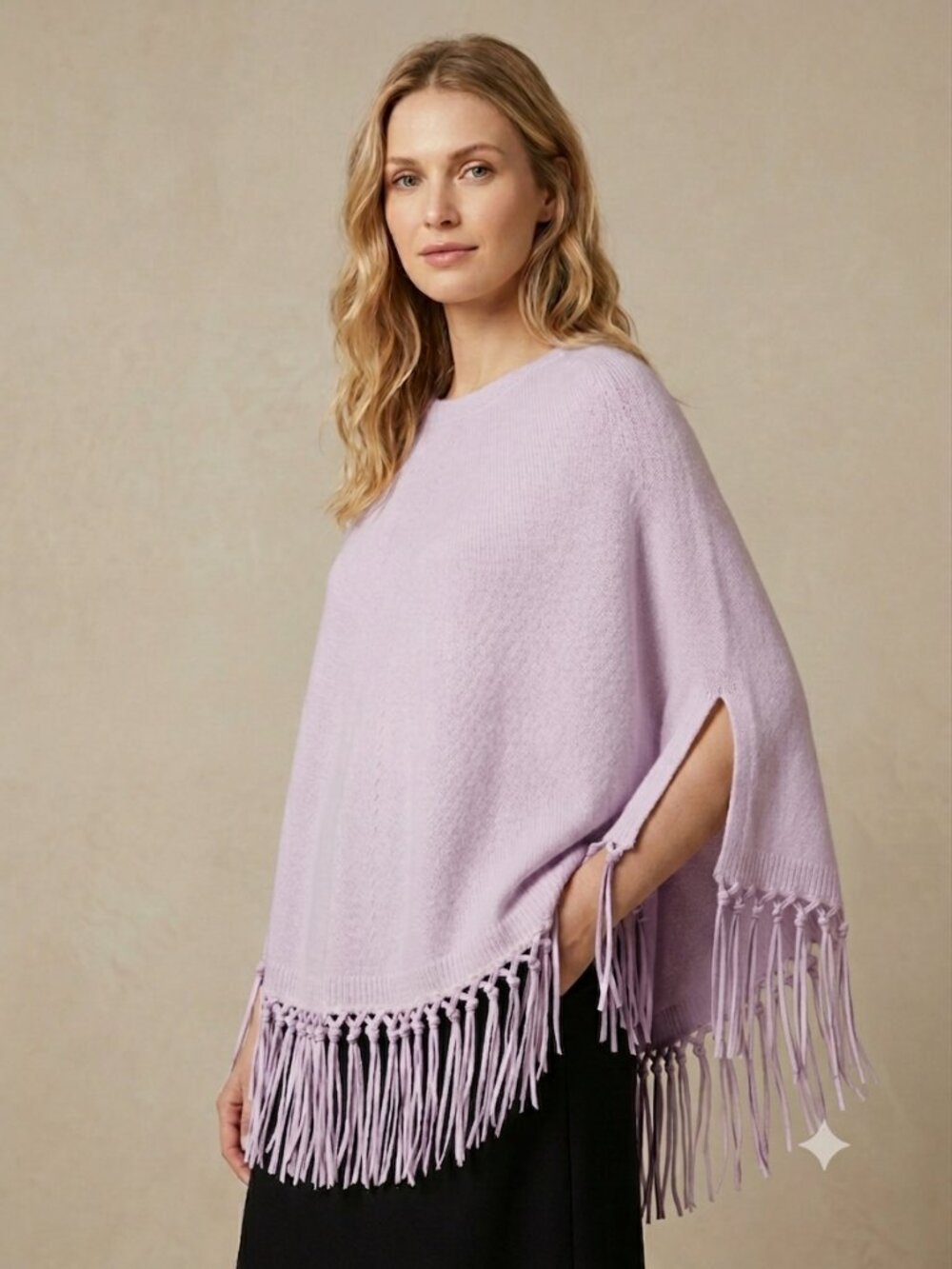 NWT Pinotti Cashmere-Wool Italian Poncho - Lilac Leather Fringe , One Size